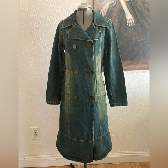 Jeenyfer .J vintage Longblue button down Denim duster jacket size M